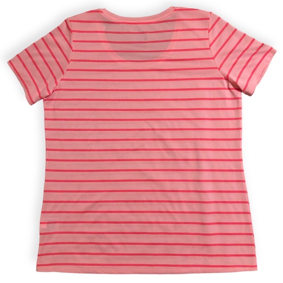 Nike Women's Size L Basic Dri-Fit Pink Striped Polyester Round Neck T-Shirt NWT - Picture 2 of 4
